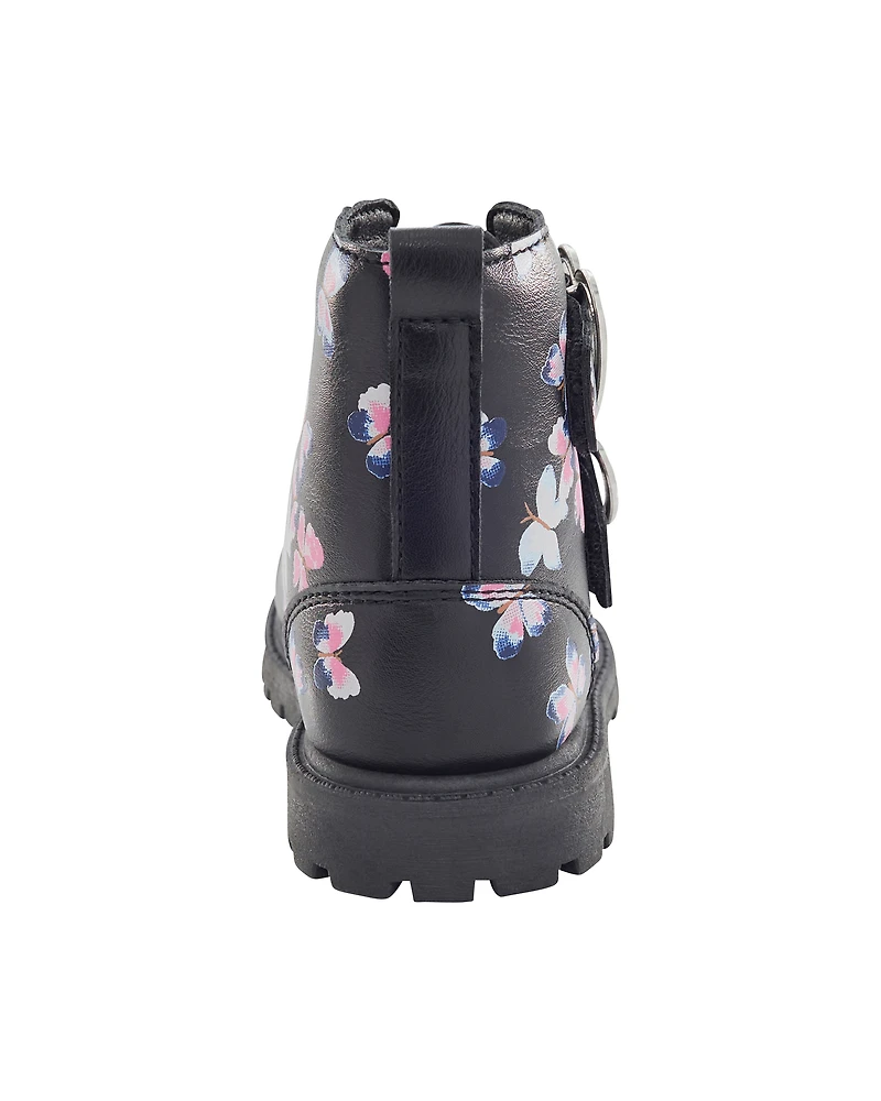 Toddler Girl Butterfly Heart Buckle Boots - Black