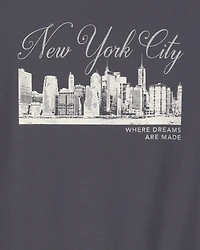 Girls 'New York City' Graphic Tee - Grey
