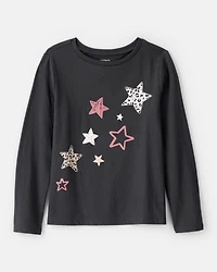 Girls Cheetah Stars Long-Sleeve Graphic Tee - Black