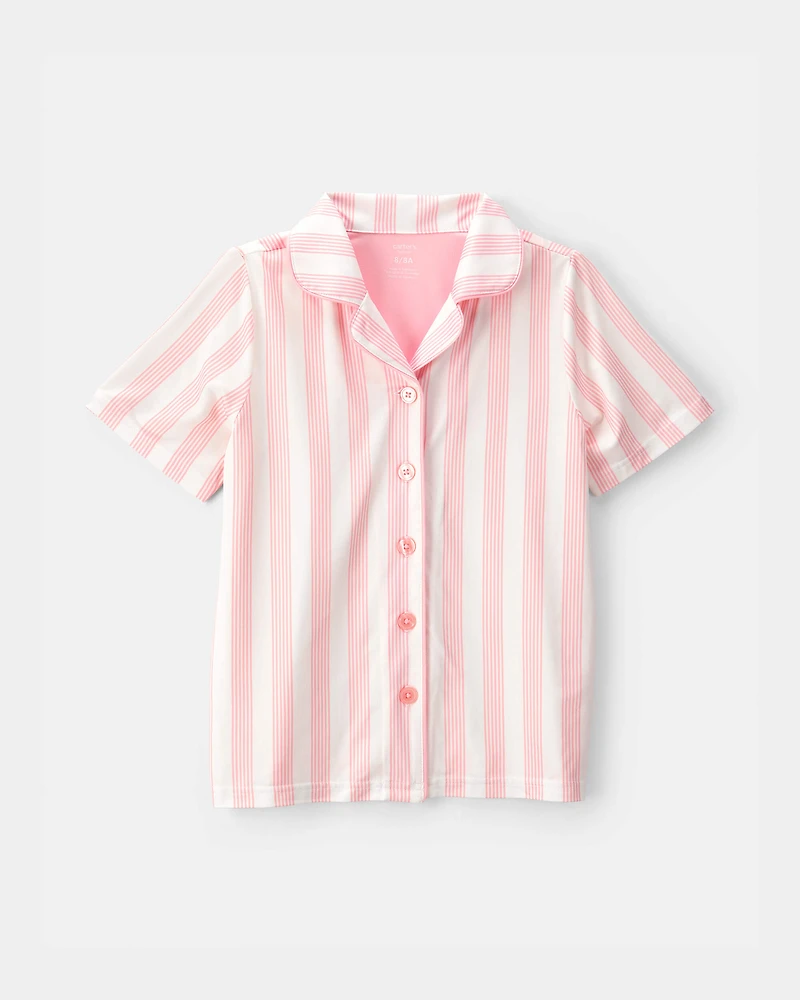 Girls Striped Loose Fit 2-Piece Pyjama Set - Pink/Ivory