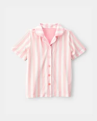 Girls Striped Loose Fit 2-Piece Pyjama Set - Pink/Ivory