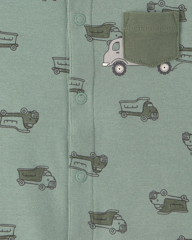 Baby Boy Dumptruck Romper - Green