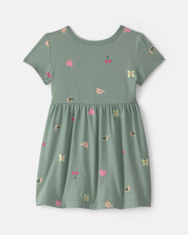 Baby Girl Butterfly Short-Sleeve Dress - Green