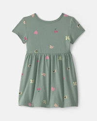 Baby Girl Butterfly Short-Sleeve Dress - Green