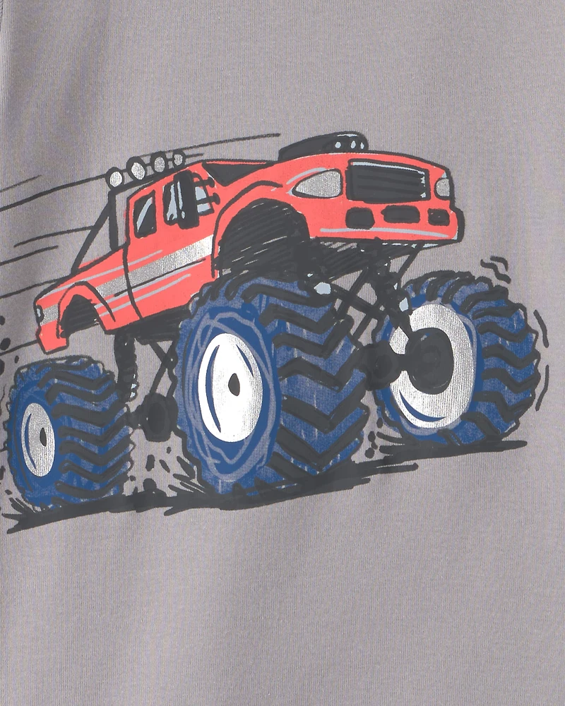 Boys 4-Piece Monster Truck 100% Cotton Snug Fit Pyjama Set - Grey