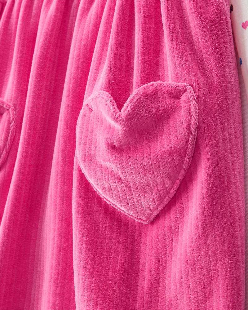 Toddler Girl Heart Velour Dress Set - Pink