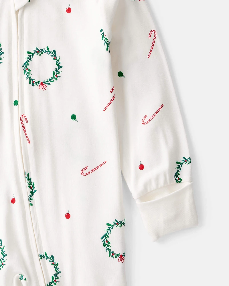 Baby Wreath Print PurelySoft Long-Sleeve Sleeper - Ivory
