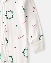 Baby Wreath Print PurelySoft Long-Sleeve Sleeper - Ivory