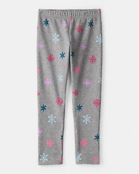 Girls Snowflake Pull-On Stretch Cozy Leggings - Grey