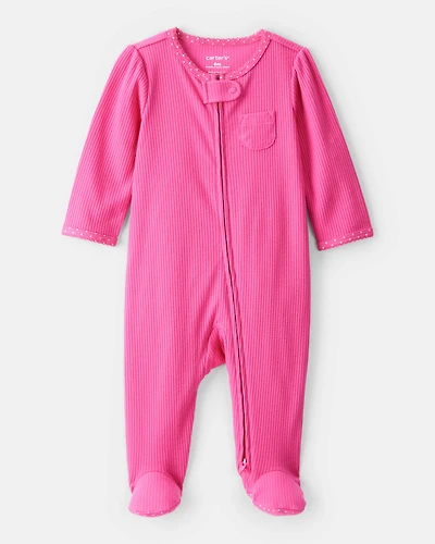 Baby Girl Cotton Long-Sleeve Snug Fit Sleeper - Pink