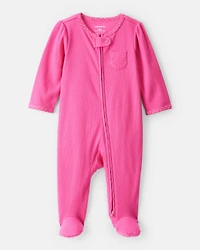 Baby Girl Cotton Long-Sleeve Snug Fit Sleeper - Pink