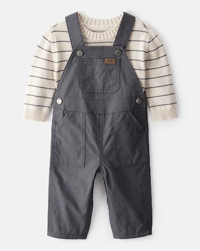 Baby Boy 2-Piece Stripe Sweater & Overall Set - Grey
