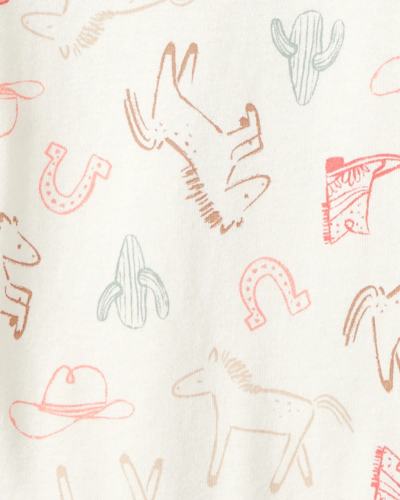 Baby Girl 5-Pack Cowgirl Print Cotton Multipack Bodysuits - White/Blue/Pink