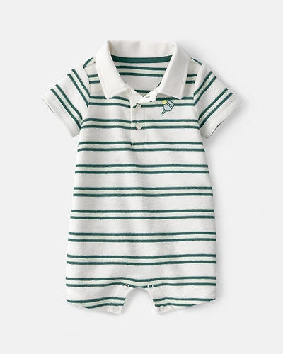 Baby Boy Pickleball Stripe Short-Sleeve Romper - Green/White