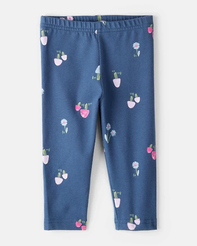 Baby Girl Floral Cotton Pull-On Stretch Leggings - Blue