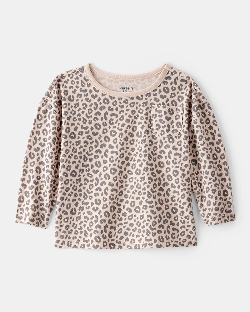 Baby Girl Leopard Print Long-Sleeve Top - Brown