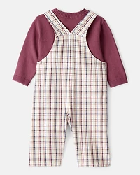 Baby Boy 2-Piece Plaid Overall Set - Maroon/Ivory
