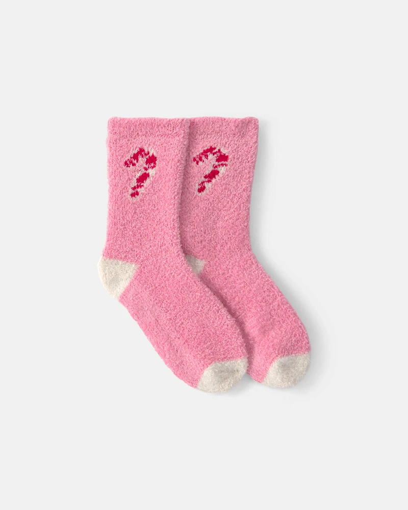 Toddler Girl Candy Cane Christmas Cozy Socks - Pink