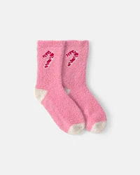 Toddler Girl Candy Cane Christmas Cozy Socks - Pink
