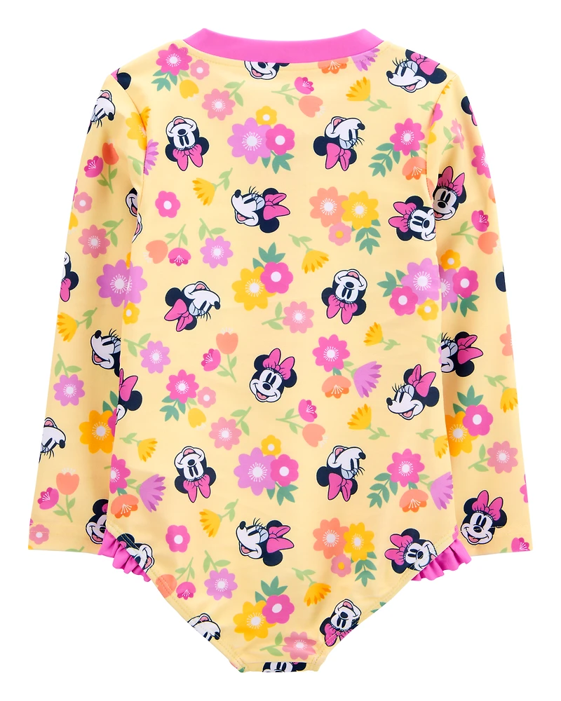 Toddler Girl Disney© Minnie Mouse 1-Piece Rashguard Swimsuit - Yellow/Pink
