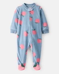 Baby Girl Apple Print Loose Fit Long-Sleeve Sleeper- Blue