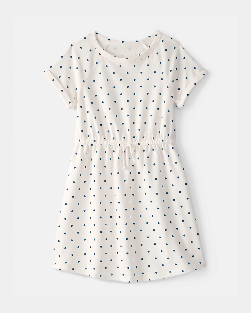 Girls Polka Dot French Terry Dress - White/Blue