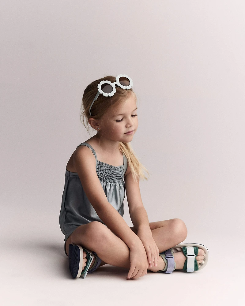 Toddler Girl Smocked One-Piece Swimsuit - Pale Blue