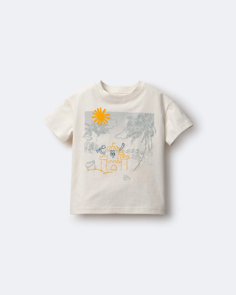 Toddler Relaxed Graphic Tee Beach Print - Cream