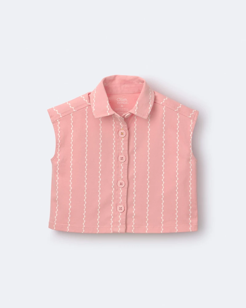 Toddler Girl Sleeveless Button-Down Top Stripes - Light Pink