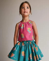 Toddler Girl Reversible Cross-Back Top Floral Print - Hot Pink