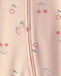 Baby Girl Strawberry 100% Cotton 2-Way Zip Sleeper - Pink