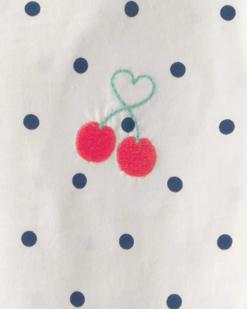 Girls 2-Piece Cherry Polka Dots Tee & Pant Set - Blue/Ivory