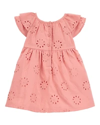 Baby Eyelet Cotton Dress - Pink