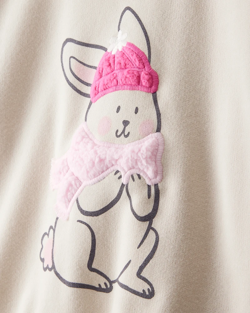 Toddler Girl Bunny French Terry Long-Sleeve Pullover Sweatshirt - Cream