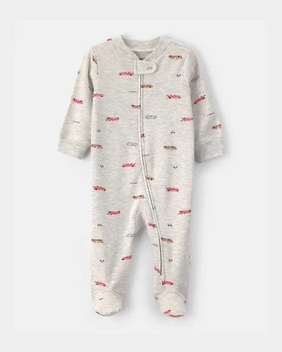 Baby Boy Race Car Cotton 2-Way Zip Sleeper - Grey