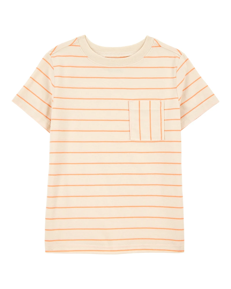 Kid Striped Short-Sleeve Pocket Tee - Orange
