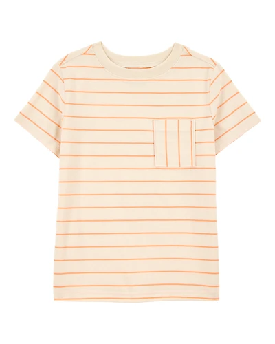Kid Striped Short-Sleeve Pocket Tee - Orange