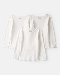 Toddler Girl 3-Pack Cotton Long-Sleeve Tops - Ivory