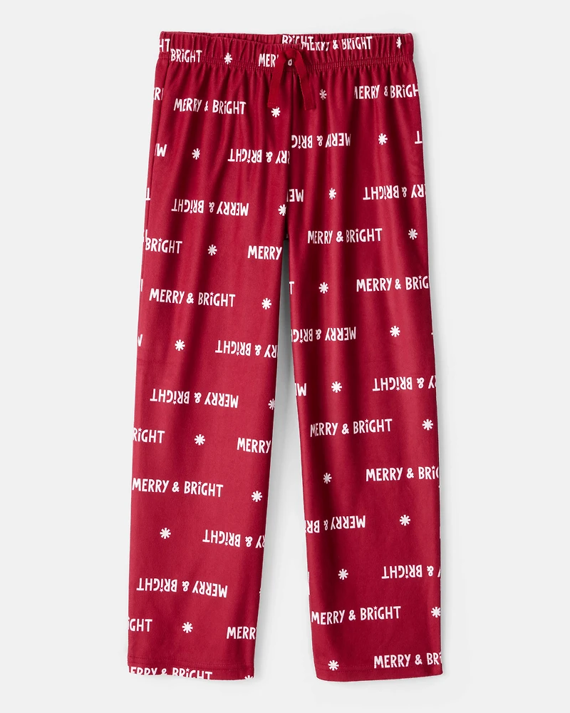 Kid Merry & Bright Christmas Print Loose Fit Pajama Bottoms - Red