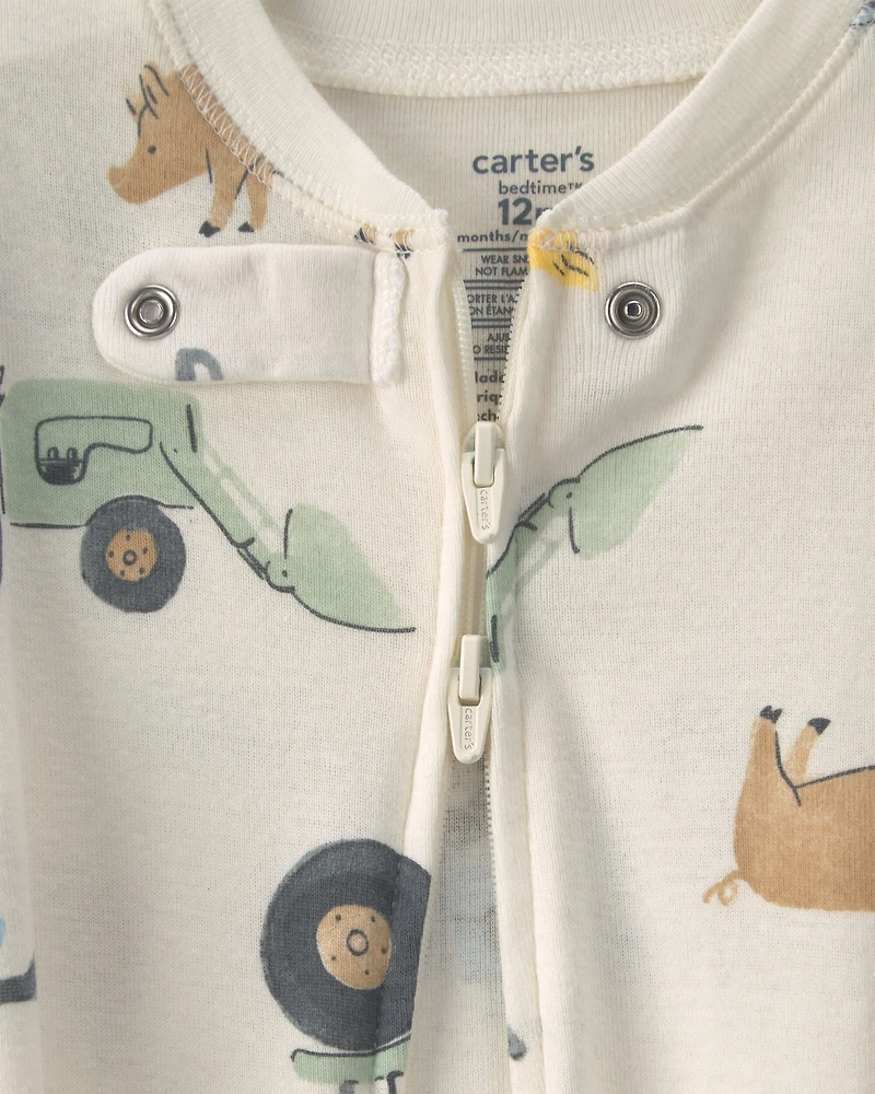 Baby Boy Farm 100% Cotton 2-Way Zip 1-Piece Pyjama - Cream