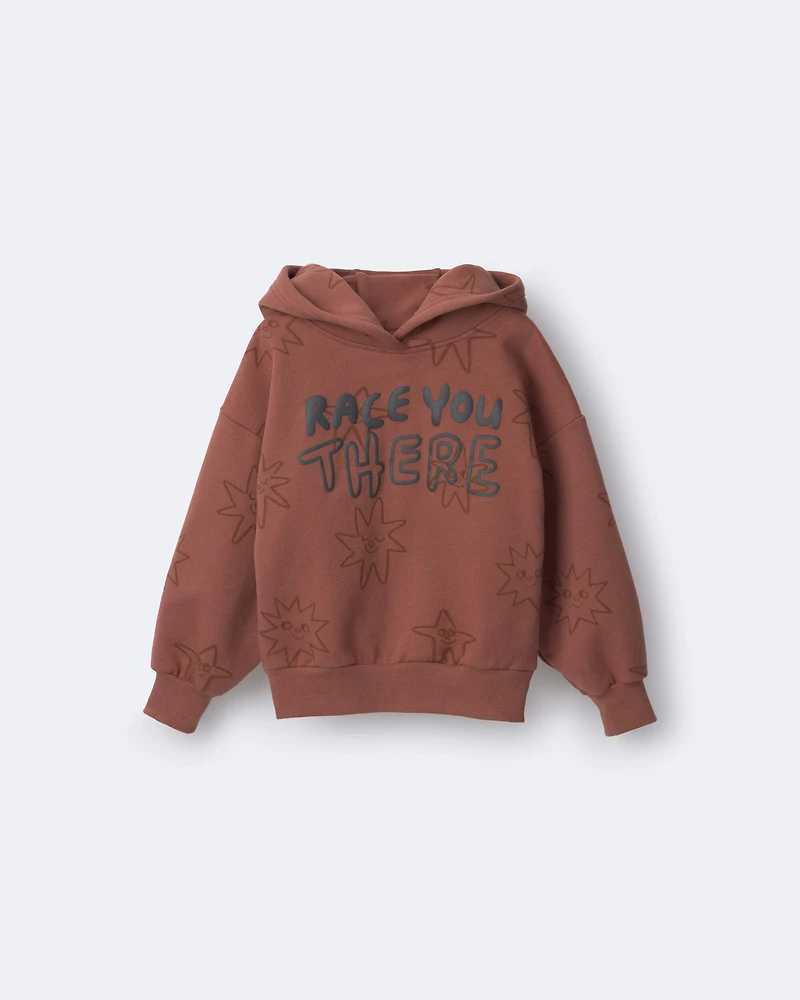 Toddler 'Race You There' Fleece Hoodie - Rust