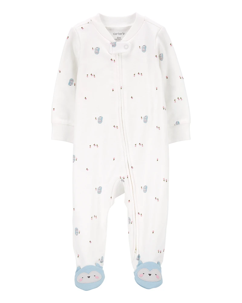Baby Girl Owl 2-Way Zip Cotton Sleeper Pyjamas