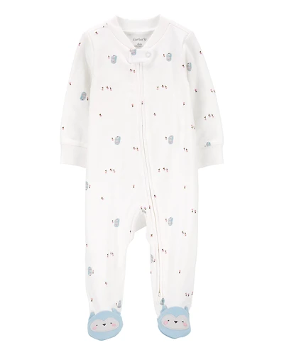 Baby Girl Owl 2-Way Zip Cotton Sleeper Pyjamas