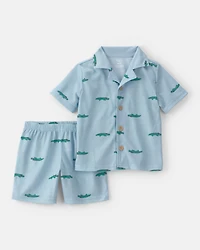 Toddler Boy Alligator Short-Sleeve Loose Fit 2-Piece Pyjama Set - Blue