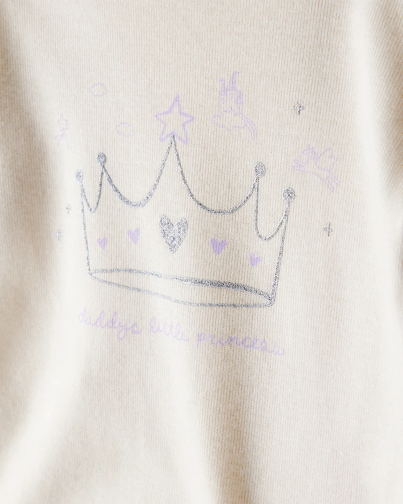 Baby Girl Princess Print Cotton Long-Sleeve Bodysuit & Pant Set - White/Purple