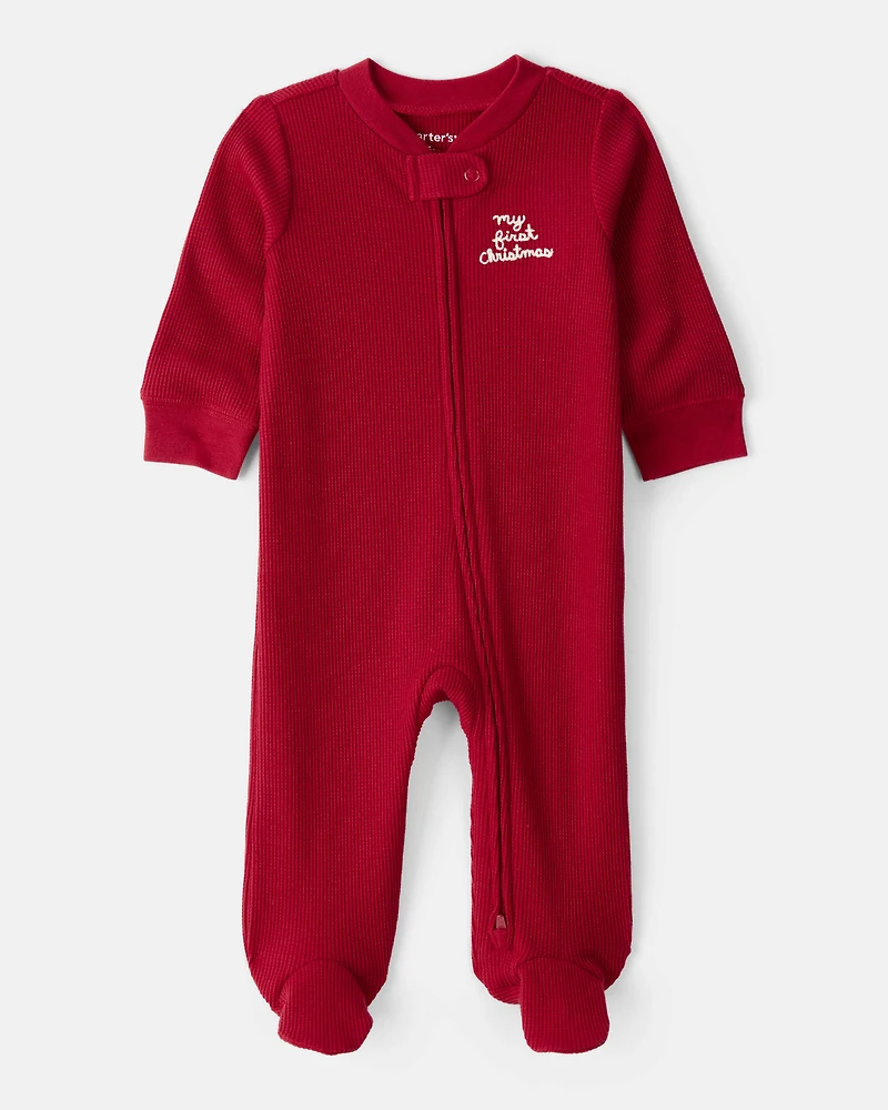 Baby My First Christmas Cotton Sleeper - Red