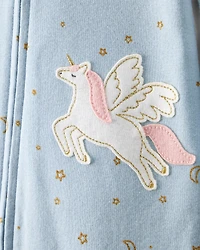 Toddler Girl Unicorn 100% Cotton 2-Way Zip 1-Piece Pyjamas - Blue