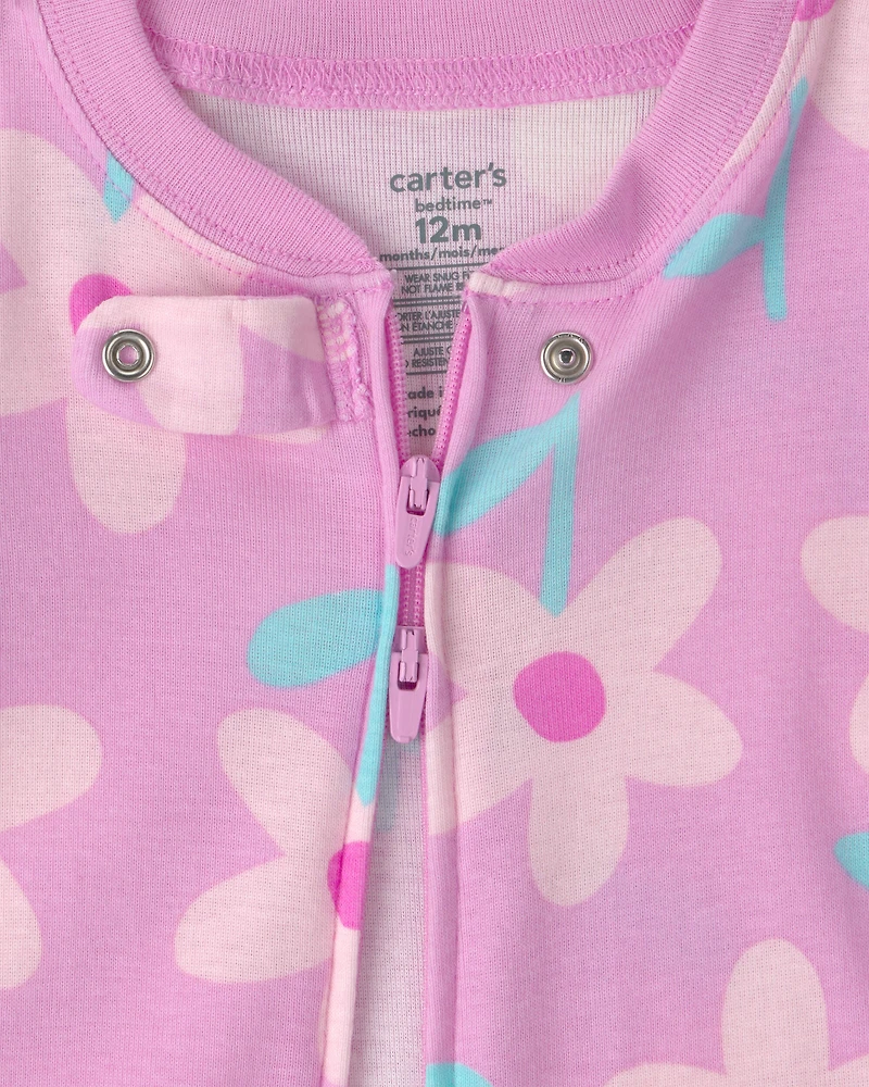 Baby Girl Floral 100% Cotton Snug Fit 1-Piece pyjama - Purple