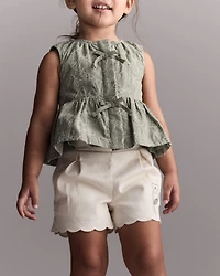 Toddler Girl Floral Scalloped Short - Cream