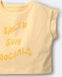 Toddler Girl 'Salty Sun Socials' Boxy Tee - Yellow